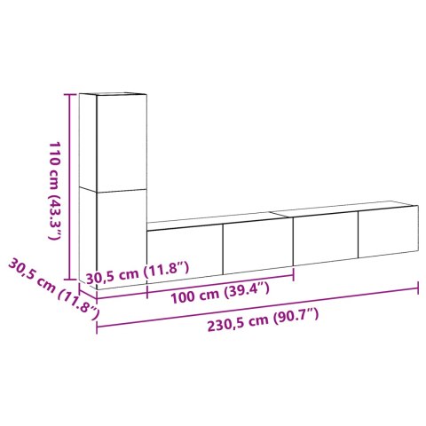 ZESTAW SZAFEK TELEWIZYJNYCH 3-CZĘŚCIOWY ŚCIENNY CZARNY DĄB