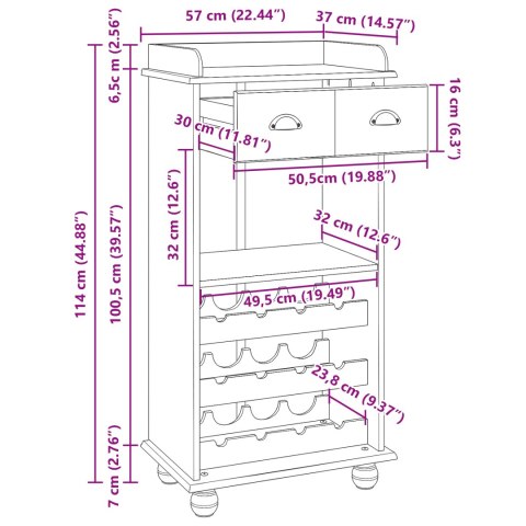 CABINET ASKIM Z 12 UCHWYTAMI NA BUTELKI MIÓD BRĄZOWY LITE DREWNO SOSNOWE