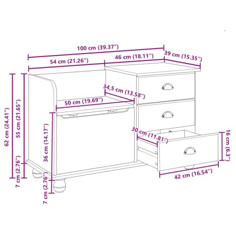 ŁAWKA DO PRZEDPOKOJU ASKIM BIAŁA 100X39X62CM LITE DREWNO SOSNA