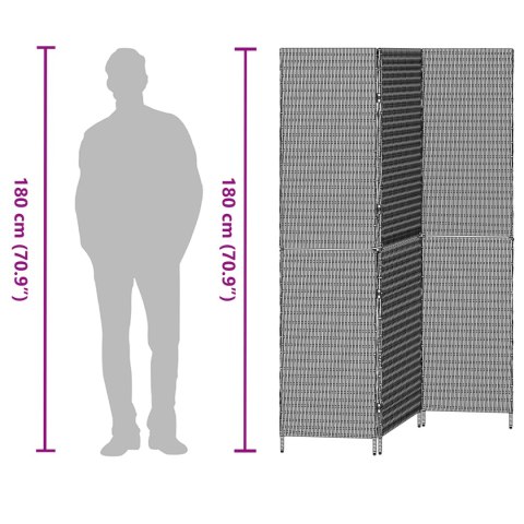 PRZESŁONA POKOJOWA 3 PANELE SKŁADANA CZARNA 146X180CM POLI RATTAN