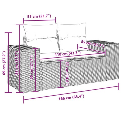 ZESTAW 8-CZĘŚCIOWYCH KANAP OGRODOWYCH Z PODUSZKAMI BEŻOWY POLIRATTAN AKACJA ZESTAW 3-CZĘŚCIOWY DO JADALNI Z PODUSZKAMI BEŻOWY P