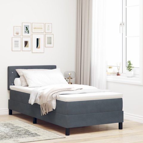 ŁÓŻKO BOXSPRING Z MATERACEM I LED SZARY CIEMNY 90X190CM AKSAMIT