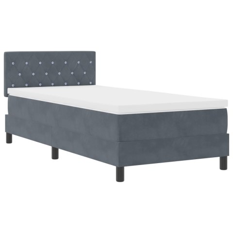 ŁÓŻKO BOXSPRING Z MATERACEM I LED SZARY CIEMNY 90X190CM AKSAMIT