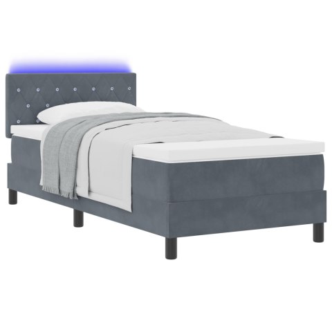 ŁÓŻKO BOXSPRING Z MATERACEM I LED SZARY CIEMNY 90X190CM AKSAMIT