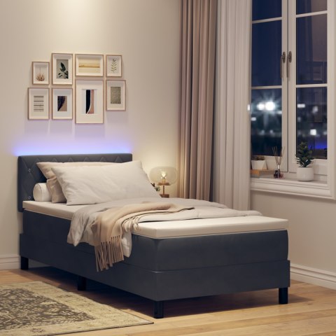 ŁÓŻKO BOXSPRING Z MATERACEM I LED SZARY CIEMNY 90X190CM AKSAMIT