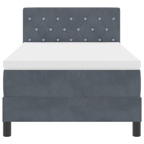 ŁÓŻKO BOXSPRING Z MATERACEM I LED SZARY CIEMNY 90X190CM AKSAMIT