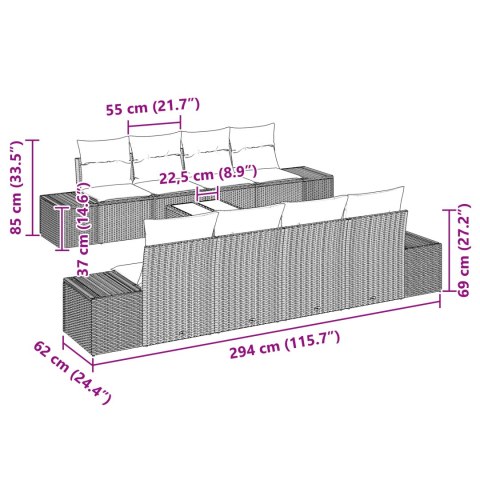 9-CZĘŚCIOWY ZESTAW SOF OGRODOWYCH Z PODUSZKAMI CZARNY POLIRATTAN