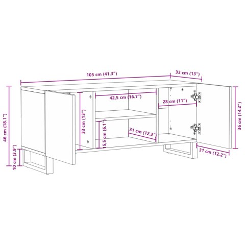 SZAFKA RTV 105X33,5X46CM Z LITEGO DREWNA MANGO I DREWNA INŻYNIERYJNEGO