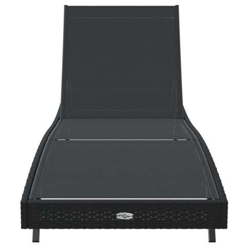 CZARNY WYGODNY LEŻAK OGRODOWY Z POLIRATTANU I TKANINY TEXTILENE