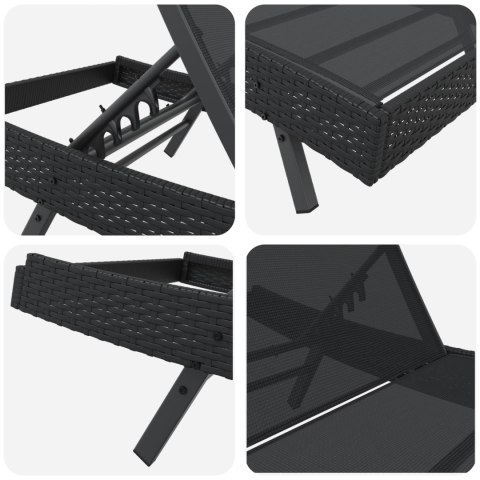 CZARNY WYGODNY LEŻAK OGRODOWY Z POLIRATTANU I TKANINY TEXTILENE