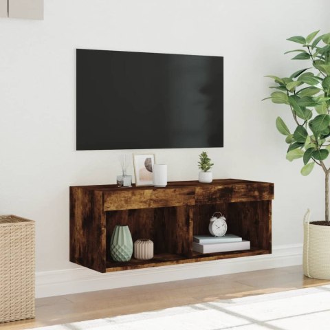 SZAFKA TV Z OŚWIETLENIEM LED PRZYDYMIONY DĄB 80X30X30CM