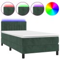 ŁÓŻKO KONTYNENTALNE Z MATERACEM I LED ZIELONY AKSAMIT 90X200CM