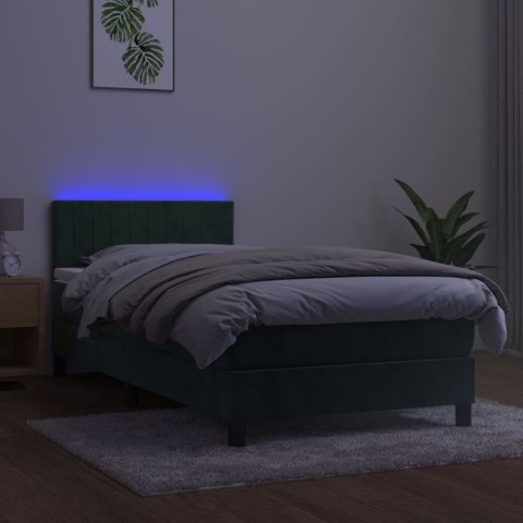 ŁÓŻKO KONTYNENTALNE Z MATERACEM I LED ZIELONY AKSAMIT 90X200CM