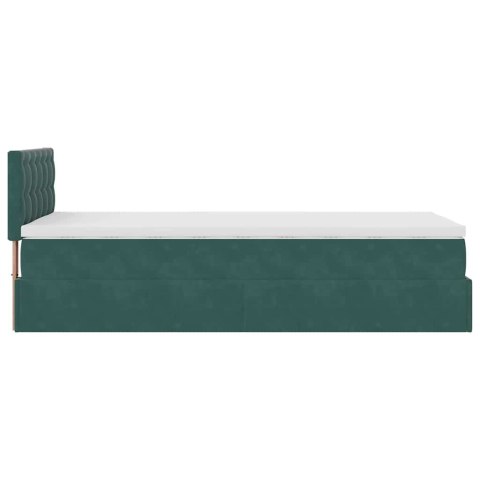 ŁÓŻKO OTOMANA Z MATERACEM I LED CIEMNOZIELONY 90X200CM AKSAMIT
