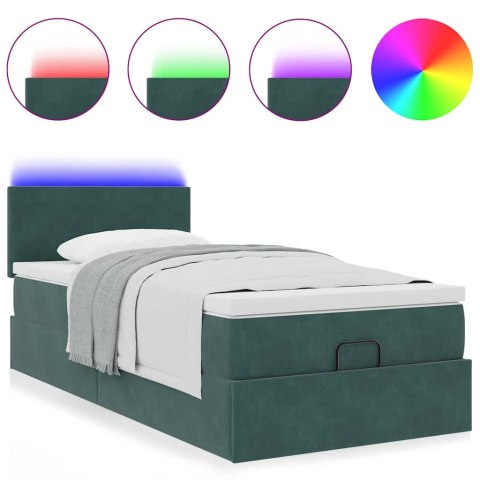 ŁÓŻKO OTOMANA Z MATERACEM I LED CIEMNOZIELONY 90X200CM AKSAMIT