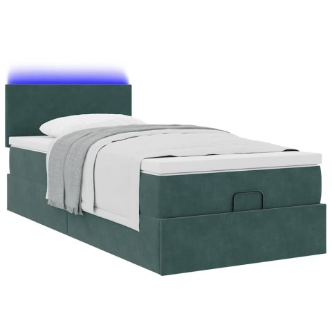 ŁÓŻKO OTOMANA Z MATERACEM I LED CIEMNOZIELONY 90X200CM AKSAMIT