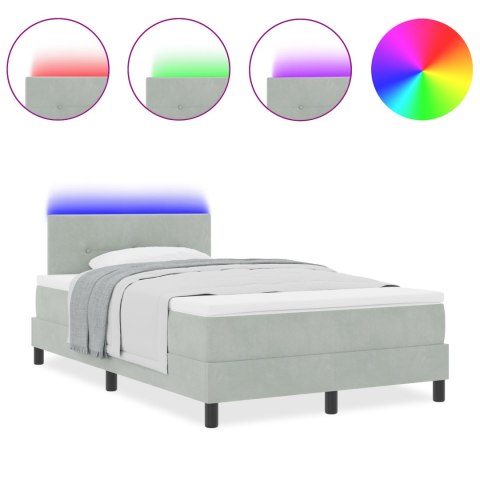 ŁÓŻKO Z RAMĄ SPRĘŻYNOWĄ Z MATERACEM I LED JASNOSZARY 120X190CM AKSAMIT