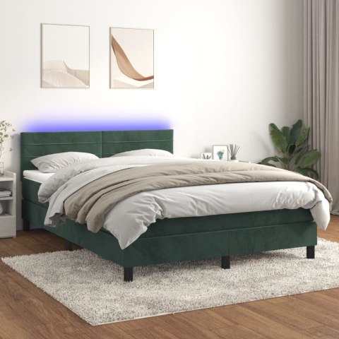 ŁÓŻKO KONTYNENTALNE Z MATERACEM I LED ZIELONY AKSAMIT 140X190CM