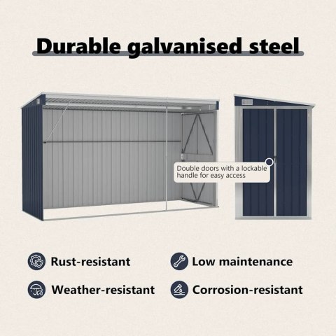 SZOPA OGRODOWA MOCOWANA DO ŚCIANY ANTRACYTOWA 118X288X178CM