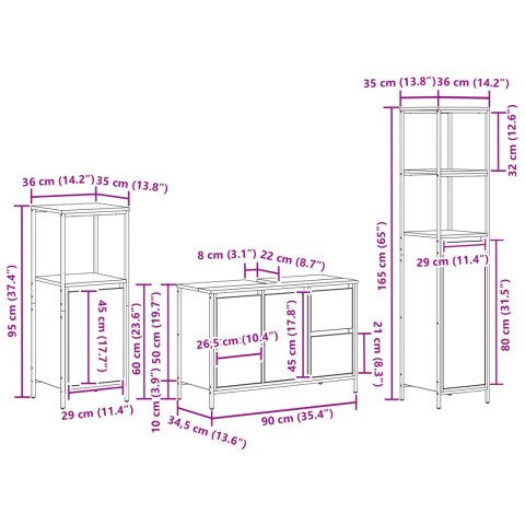ZESTAW MEBLI ŁAZIENKOWYCH 3 CZĘŚCIOWY - CZARNY DĄB