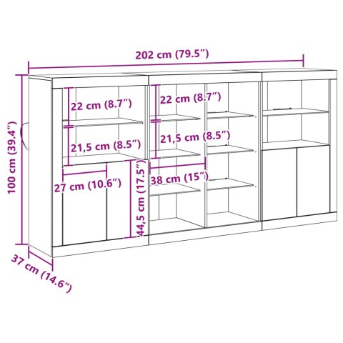 BUFET Z LED STARE DREWNO 202X37X100CM DREWNO INŻYNIERYJNE BUFET Z LED STARE DREWNO 60.5X37X100CM BUFET