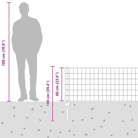 VidaXL Płot z 22 słupkami szary 0,6x50 m stal