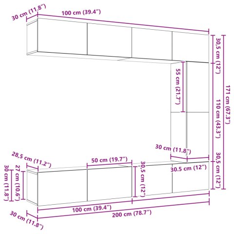 ZESTAW 5 CZĘŚCIOWY SZAFEK RTV MONTOWANYCH NA ŚCIANIE
