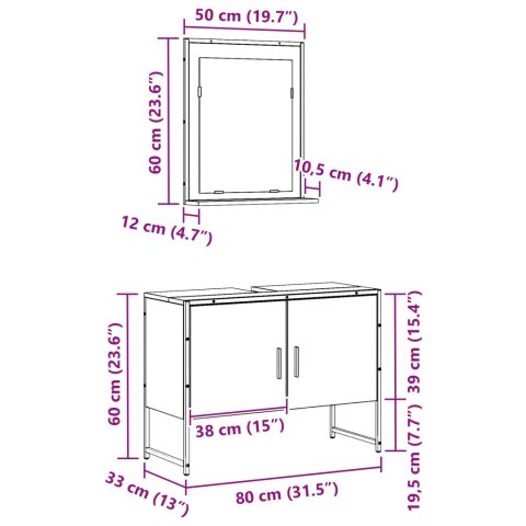 ZESTAW MEBLI ŁAZIENKOWYCH 2 CZĘŚCIOWY CZARNY DĄB