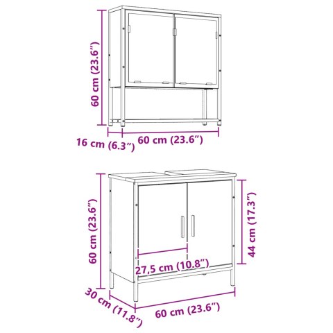 ZESTAW MEBLI ŁAZIENKOWYCH 2-CZĘŚCIOWY Z PODSTARZAŁYM DREWNEM I MATERIAŁEM M