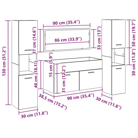 ZESTAW MEBLI ŁAZIENKOWYCH 4 CZĘŚCIOWY CZARNY DĄB