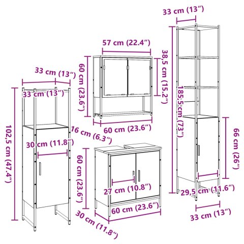 ZESTAW MEBLI ŁAZIENKOWYCH 4-ELEMENTOWY W STYLU DĘBU RZEMIEŚLNICZEGO