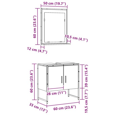 ZESTAW SZAFEK ŁAZIENKOWYCH 2 SZTUKI CZARNY DĄB