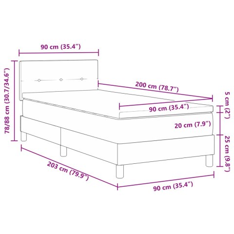 ŁÓŻKO BOX SPRING Z MATERACEM JASNOSZARY 90X200CM AKSAMIT