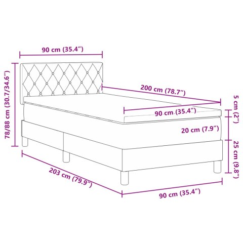 ŁÓŻKO TYPU BOX SPRING Z MATERACEM CZARNE 90X200CM AKSAMIT