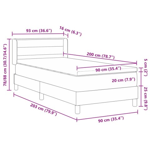 ŁÓŻKO Z POJEMNIKIEM Z MATERACEM CIEMNOSZARY 90X200CM TKANINA WEZGŁOWIE Z WZOREM LINII CIEMNOSZARE 90CM TKANINA