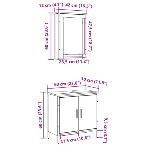 2-CZĘŚCIOWY ZESTAW MEBLI ŁAZIENKOWYCH DĄB SONOMA