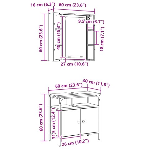 2-CZĘŚCIOWY ZESTAW SZAFEK ŁAZIENKOWYCH Z DĘBU SONOMA