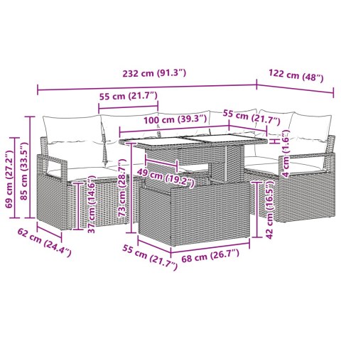 6-CZĘŚCIOWY ZESTAW SOF OGRODOWYCH Z PODUSZKAMI SZARY POLI RATTAN 2-OSOBOWA SOFA OGRODOWA Z PODUSZKAMI SZARE POLI