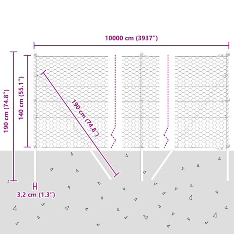 HEXAGONALNY PŁOT ZIELONY 1,4X100M STAL SŁUPKI DO PŁOTU 13 SZTUK ZIELONE Ø32MM 190CM STAL OCYNKOWANA