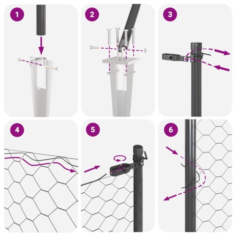 PŁOT HEXAGONALNY SZARY 1.4X100M STAL SŁUPKI PŁOTOWE Z OSTRZEM 13 SZT. Ø32MM 160CM STAL OCYNKOWANA