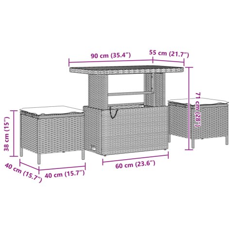 11-CZĘŚCIOWY ZESTAW SOFY OGRODOWEJ Z PODUSZKAMI BEŻOWY POLIRATTAN AKACJA 3-CZĘŚCIOWY ZESTAW JADALNY OGRODOWY Z PO