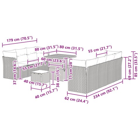 10 ELEMENTOWY ZESTAW SOFY OGRODOWEJ Z PODUSZKAMI CZARNY POLIRATTAN AKACJA 3 ELEMENTOWY ZESTAW JADALNIANY Z PODUSZ