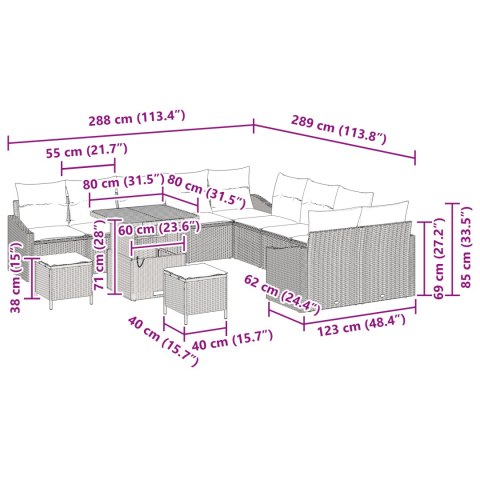 13-CZĘŚCIOWY ZESTAW SOFY OGRODOWEJ Z PODUSZKAMI CZARNY POLIRATTAN AKACJA 2-OSOBOWA SOFA OGRODOWA Z PODUSZKAMI CZA
