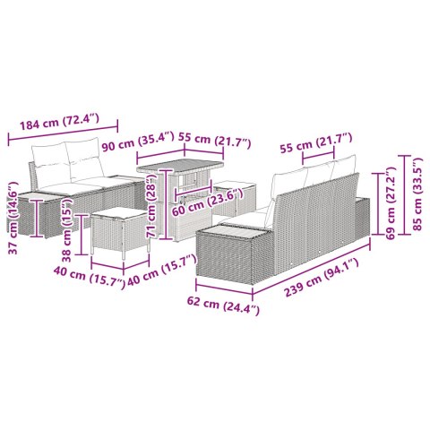 8-CZĘŚCIOWY ZESTAW SOF OGRODOWYCH Z PODUSZKAMI CZARNY POLIRATTAN AKACJOWY 3-CZĘŚCIOWY ZESTAW DO JEDZENIA OGRODOWE