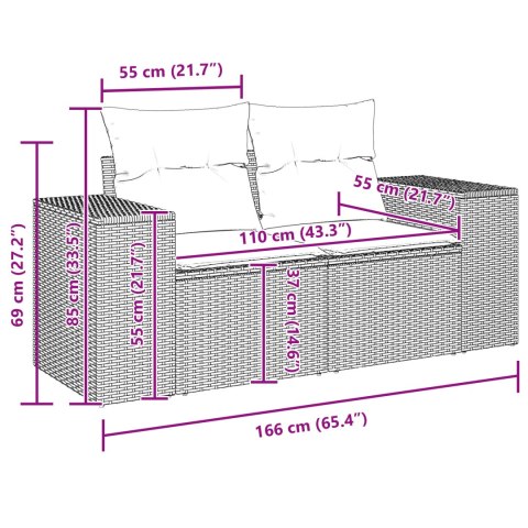 8-CZĘŚCIOWY ZESTAW SOF OGRODOWYCH Z PODUSZKAMI CZARNY Z POLIRATTANU AKACJOWEGO 3-CZĘŚCIOWY ZESTAW JADALNY Z PODUS