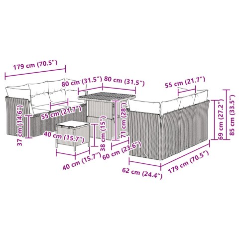 9-CZĘŚCIOWY ZESTAW SOF OGRODOWYCH Z PODUSZKAMI CZARNY POLIRATTAN AKACJA 3-CZĘŚCIOWY ZESTAW DO JADALNI OGRODOWEJ Z