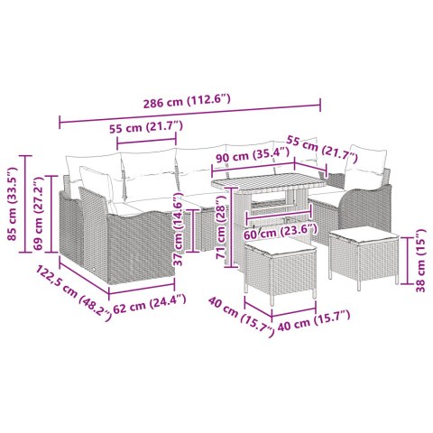 SOFA OGRODOWA 10-ELEMENTOWA Z PODUSZKAMI BEŻOWY RATTAN POLIESTER AKACJA SOFA OGRODOWA 2-OSOBOWA Z PODUSZKAMI BEŻO