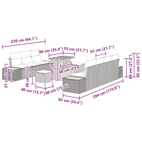 10-CZĘŚCIOWY ZESTAW SOFY OGRODOWEJ Z PODUSZKAMI BEŻOWY POLIRATTAN AKACJA 3-CZĘŚCIOWY ZESTAW DO JADALNI OGRODOWEJ