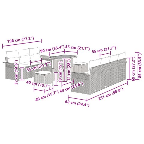 10-CZĘŚCIOWY CZARNY ZESTAW SOF OGRODOWYCH Z PODUSZKAMI 2-OSOBOWA SOFA OGRODOWA Z PODUSZKAMI 3-CZĘŚCIOWY Z