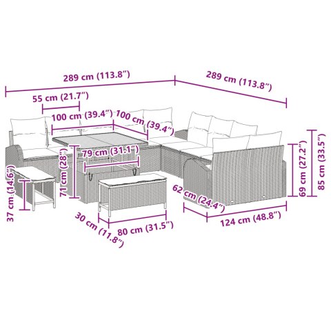 13-CZĘŚCIOWY ZESTAW SOF OGRODOWYCH Z PODUSZKAMI CZARNY POLI RATTAN AKACJA 2-OSOBOWA SOFA OGRODOWA Z PODUSZKAMI CZ